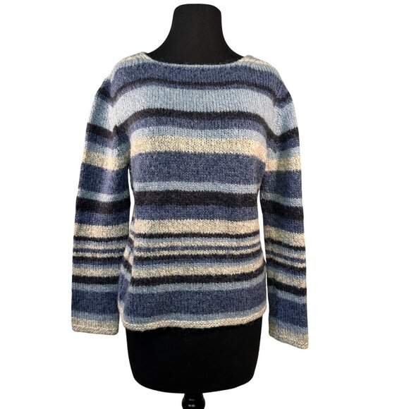 Marks & Spencer St Michael Womens Wool & Mohair Blend Striped Sweater UK 10 Blue - Picture 1 of 8